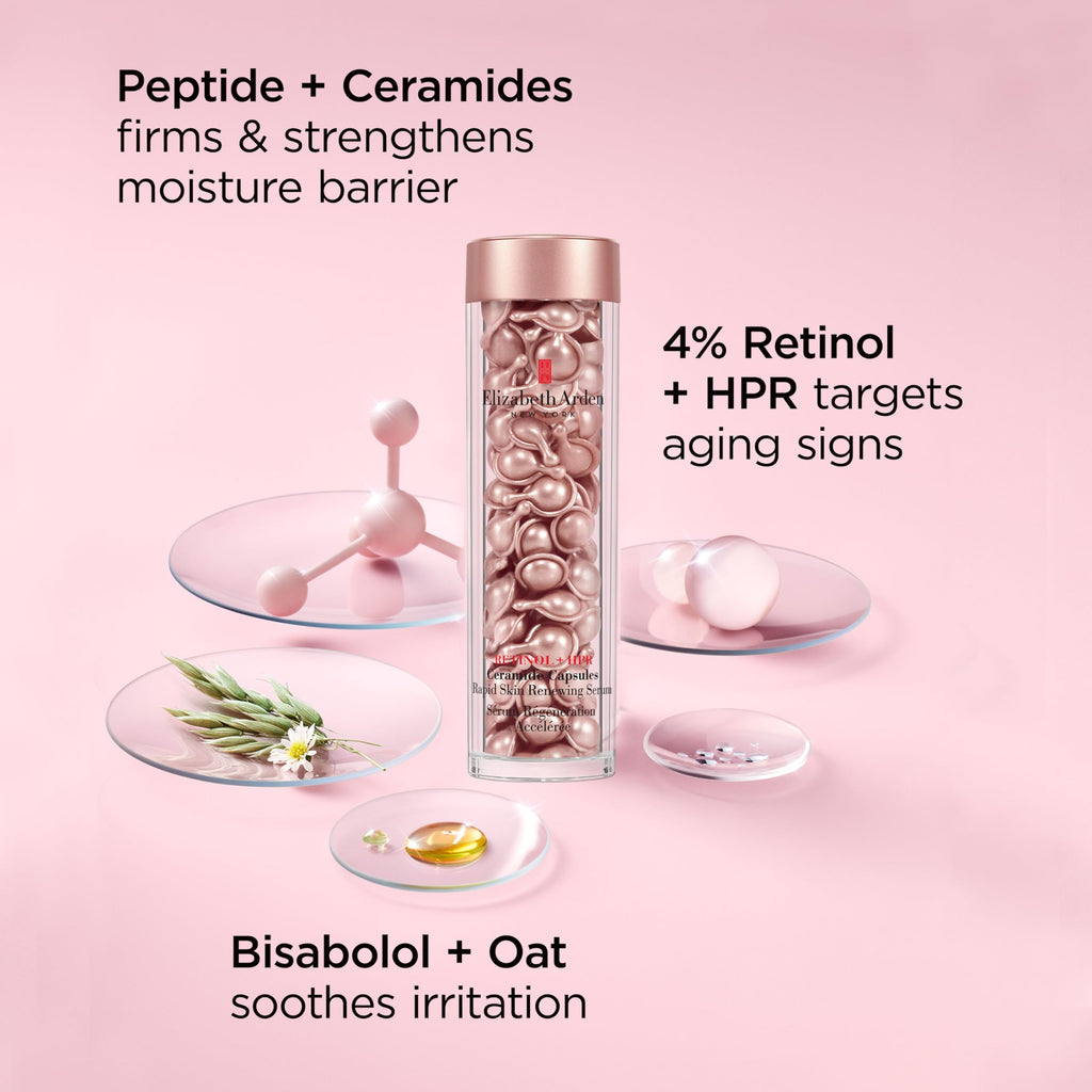 Elizabeth Arden Retinol + HPR Ceramide Rapid Skin Renewing Anti-Aging Face Serum Capsules, Fine Lines & Wrinkles Treatment with Peptides, Vitamin E, & Niacinamide