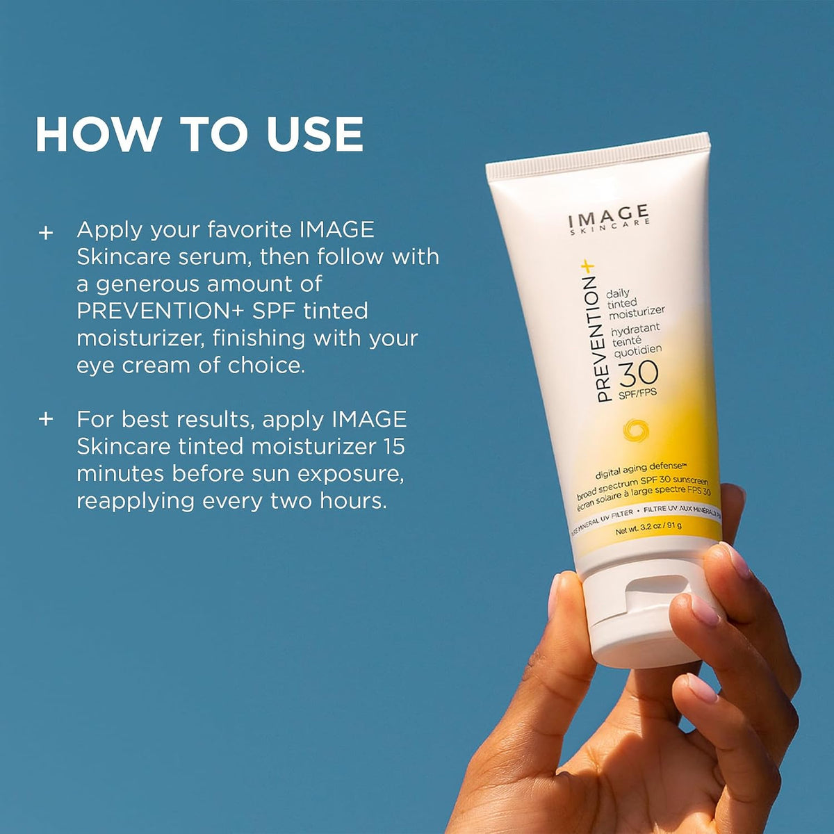 IMAGE Skincare, PREVENTION+ Daily Tinted Moisturizer SPF 30 Sunscreen, No White Cast, 3.2oz