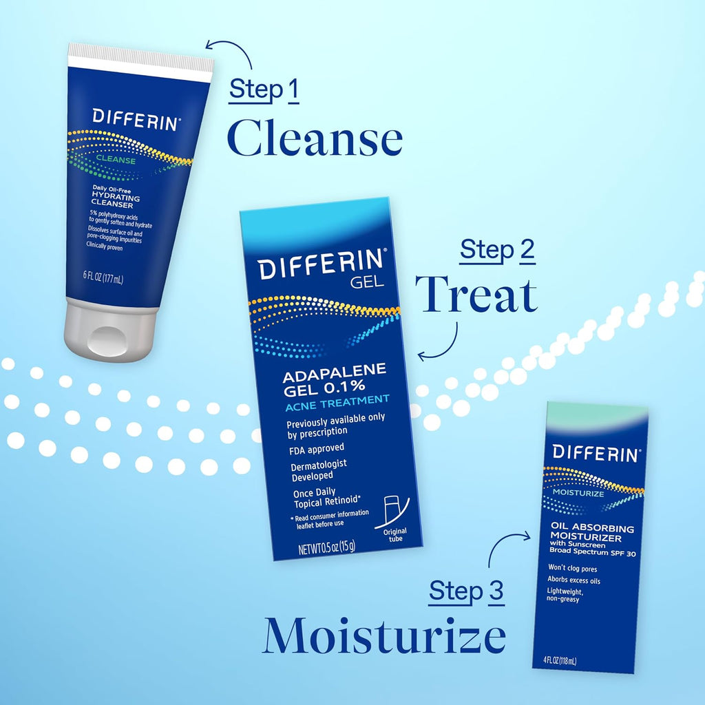 Differin Acne Treatment Gel, 30 Day Supply, Retinoid Treatment for Face with 0.1% Adapalene, Gentle Skin Care for Acne Prone Sensitive Skin, 15g Tube (Packaging May Vary) | 30-Day Supply, OTC Retinoid, Clears Acne & Prevents Breakouts, Gentle For Sensitiv