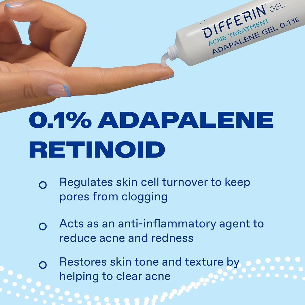 Differin Acne Treatment Gel, 30 Day Supply, Retinoid Treatment for Face with 0.1% Adapalene, Gentle Skin Care for Acne Prone Sensitive Skin, 15g Tube (Packaging May Vary) | 30-Day Supply, OTC Retinoid, Clears Acne & Prevents Breakouts, Gentle For Sensitiv