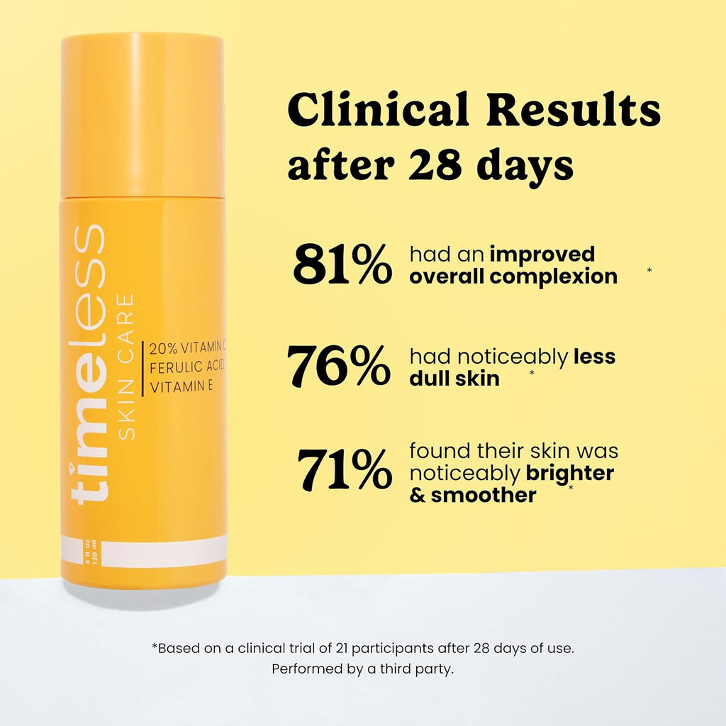 Timeless 20% Vitamin C + E Ferulic Acid Serum, Antioxidant, 4 fl oz