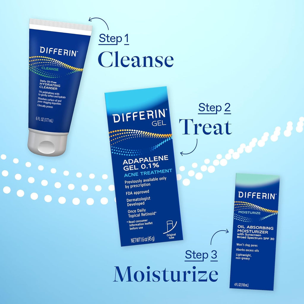 Differin Acne Treatment Gel, 30 Day Supply, Retinoid Treatment for Face with 0.1% Adapalene, Gentle Skin Care for Acne Prone Sensitive Skin, 15g Tube (Packaging May Vary) | 30-Day Supply, OTC Retinoid, Clears Acne & Prevents Breakouts, Gentle For Sensitiv