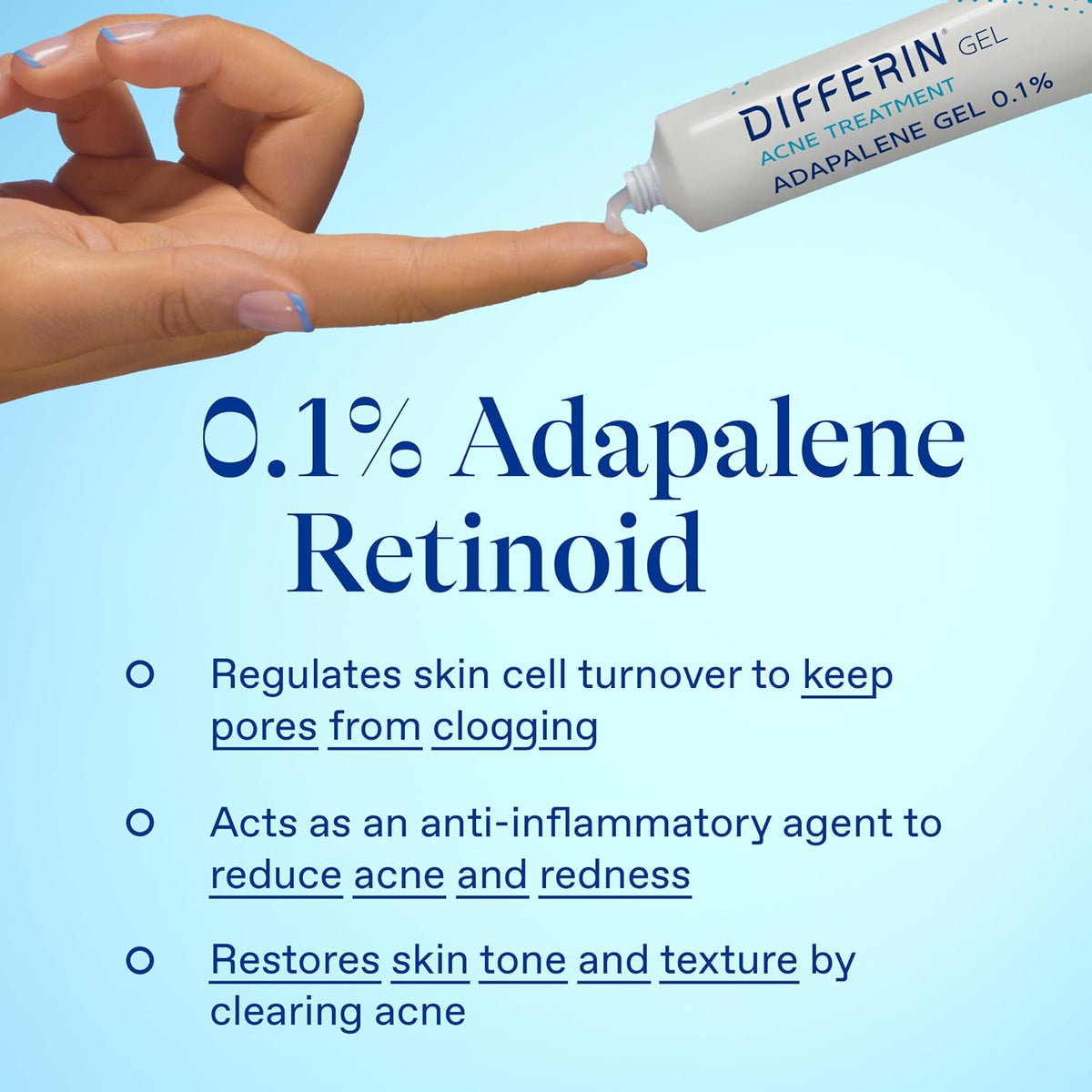 Differin Acne Treatment Gel, 30 Day Supply, Retinoid Treatment for Face with 0.1% Adapalene, Gentle Skin Care for Acne Prone Sensitive Skin, 15g Tube (Packaging May Vary) | 30-Day Supply, OTC Retinoid, Clears Acne & Prevents Breakouts, Gentle For Sensitiv
