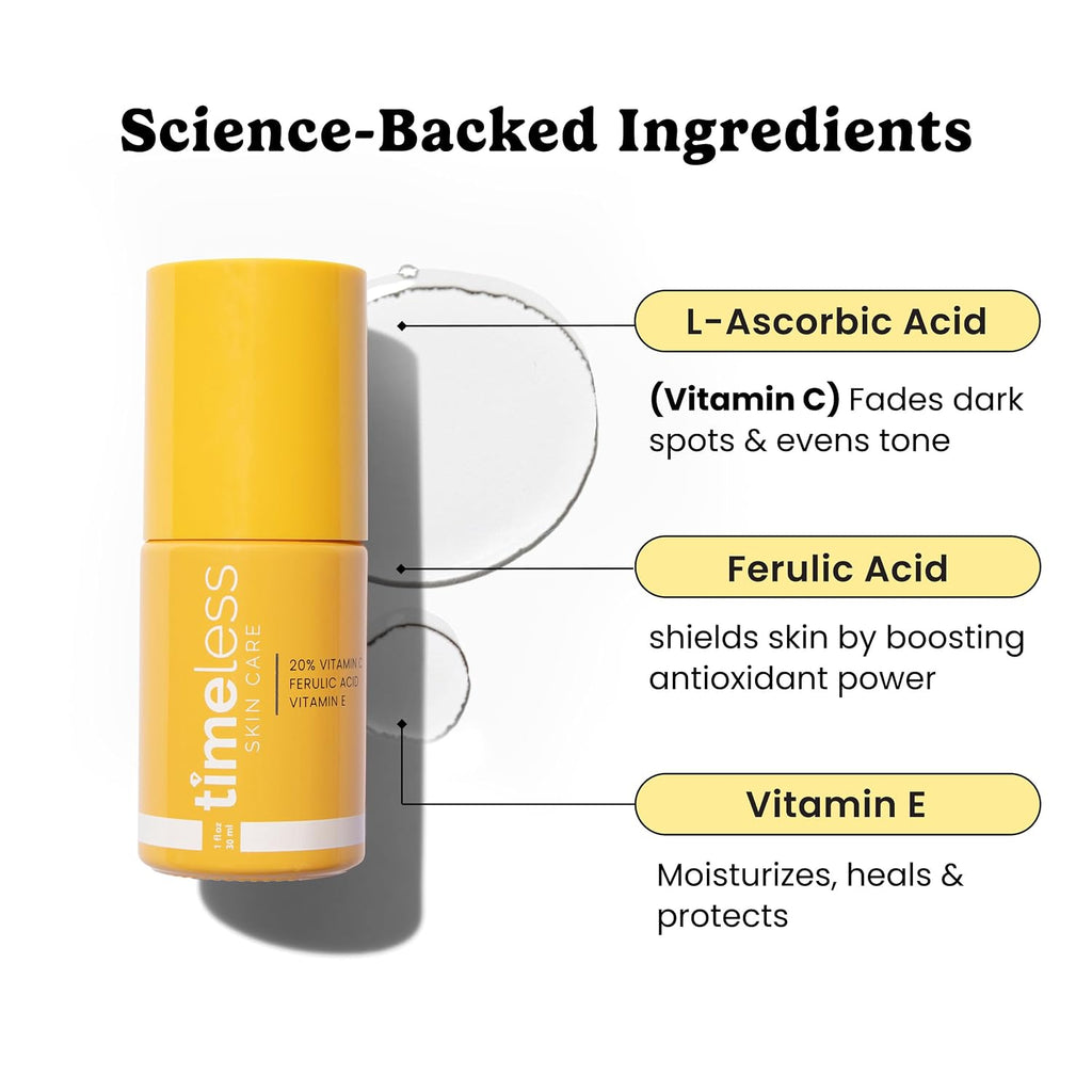 Timeless 20% Vitamin C + E Ferulic Acid Serum, Antioxidant, 4 fl oz