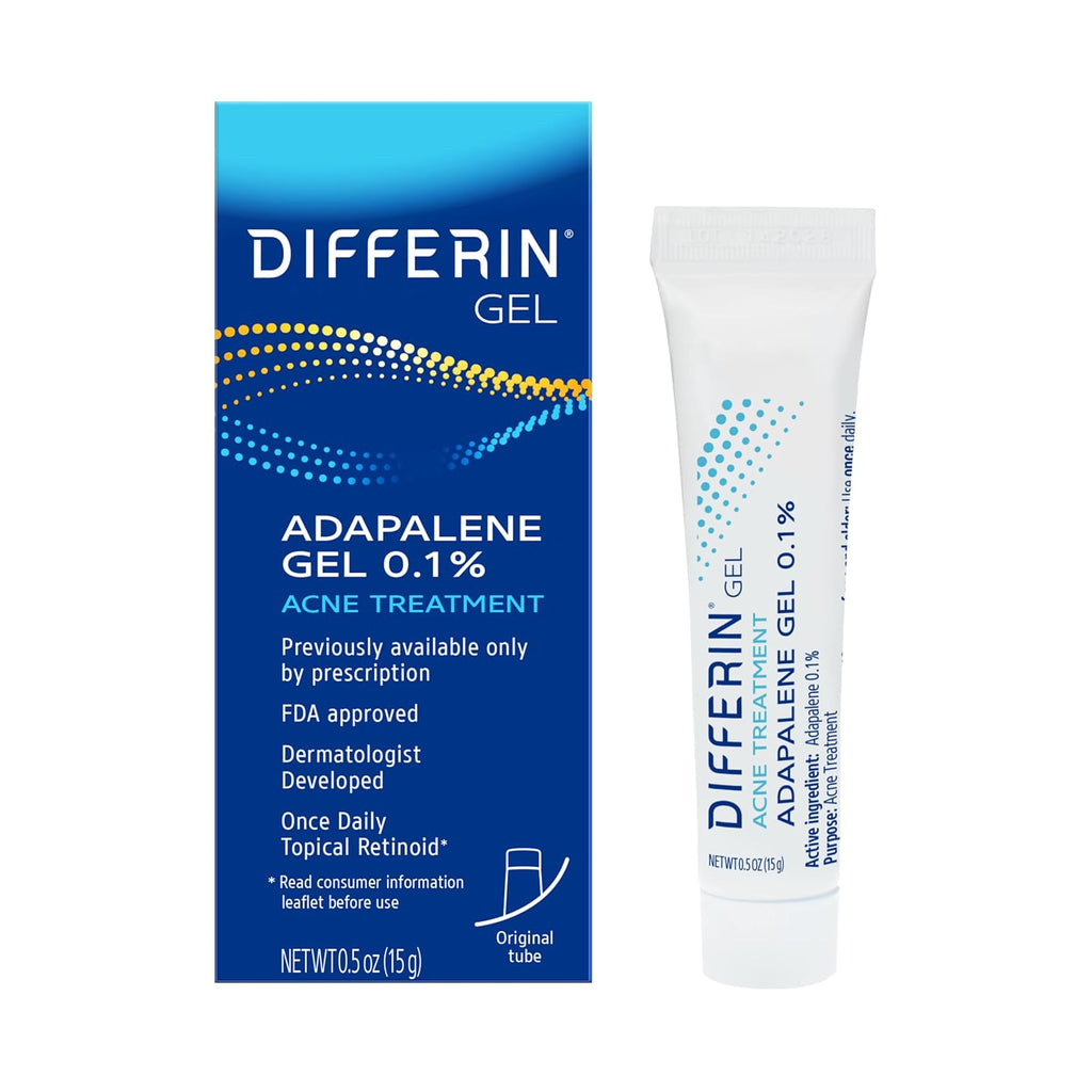 Differin Acne Treatment Gel, 30 Day Supply, Retinoid Treatment for Face with 0.1% Adapalene, Gentle Skin Care for Acne Prone Sensitive Skin, 15g Tube (Packaging May Vary) | 30-Day Supply, OTC Retinoid, Clears Acne & Prevents Breakouts, Gentle For Sensitiv