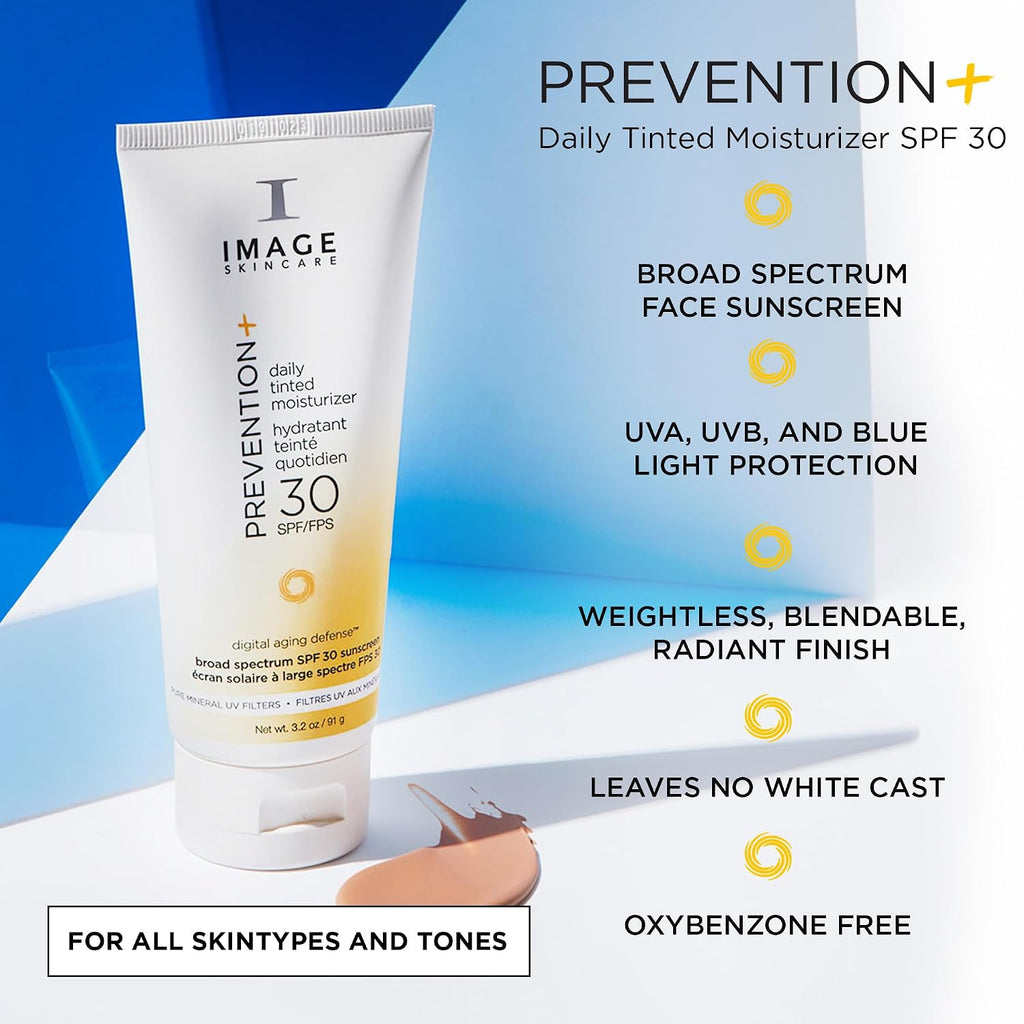 IMAGE Skincare, PREVENTION+ Daily Tinted Moisturizer SPF 30 Sunscreen, No White Cast, 3.2oz