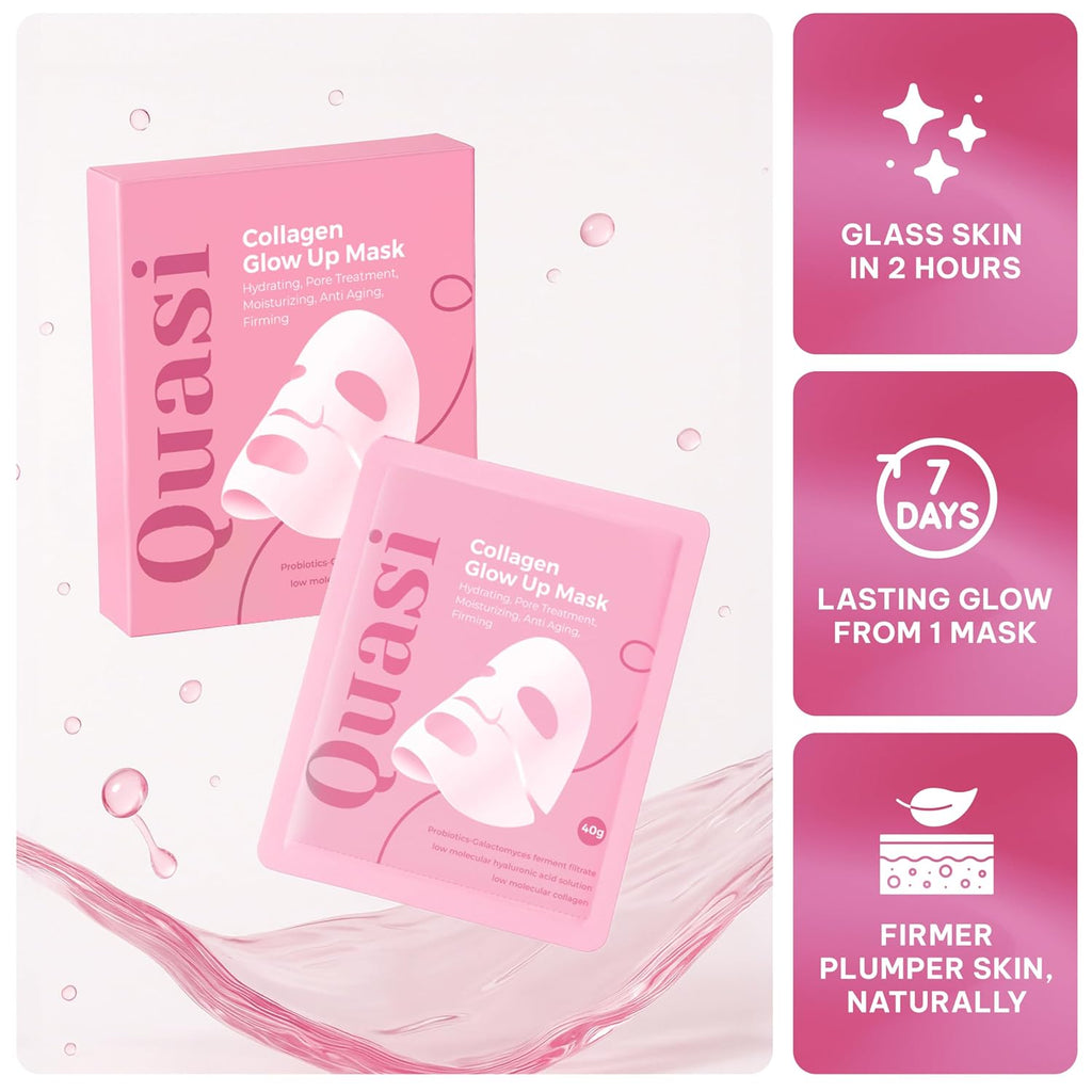 Quasi Bio-Collagen Face Mask Overnight – Hydrating Korean Sheet Mask – Niacinamide & Low Molecular Collagen – Firming & Smoothing Skincare for All Skin Types – 4 Masks