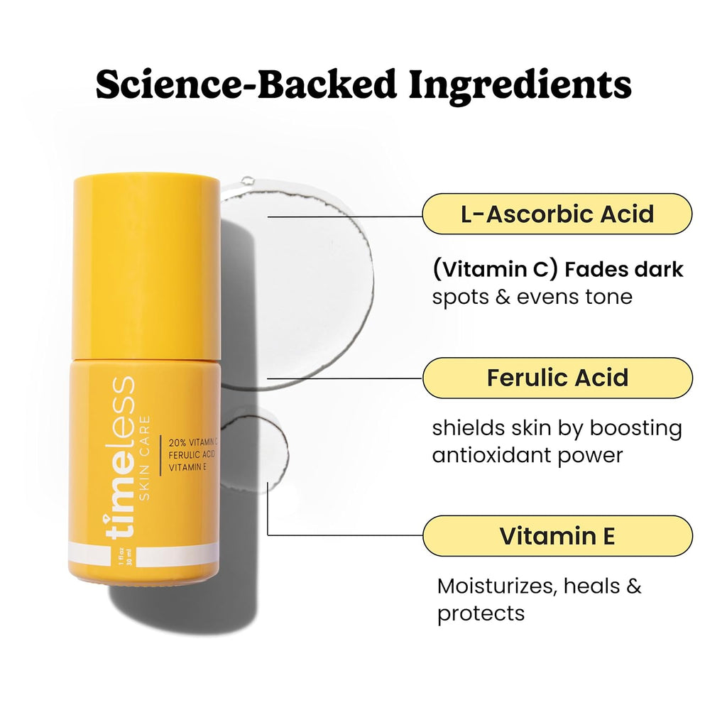 Timeless 20% Vitamin C + E Ferulic Acid Serum, Antioxidant, 4 fl oz