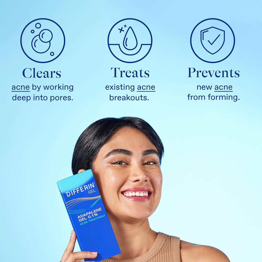 Differin Acne Treatment Gel, 30 Day Supply, Retinoid Treatment for Face with 0.1% Adapalene, Gentle Skin Care for Acne Prone Sensitive Skin, 15g Tube (Packaging May Vary) | 30-Day Supply, OTC Retinoid, Clears Acne & Prevents Breakouts, Gentle For Sensitiv