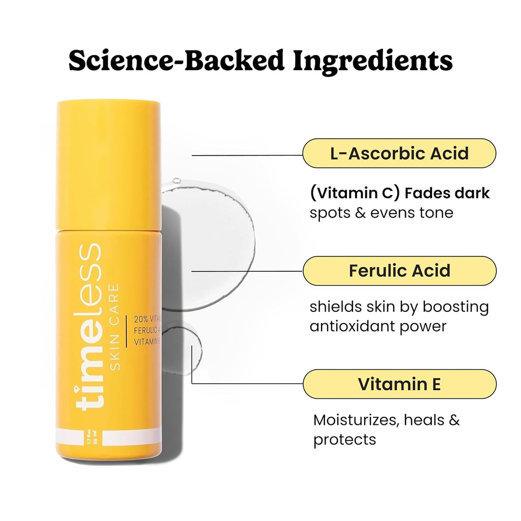 Timeless 20% Vitamin C + E Ferulic Acid Serum, Antioxidant, 4 fl oz
