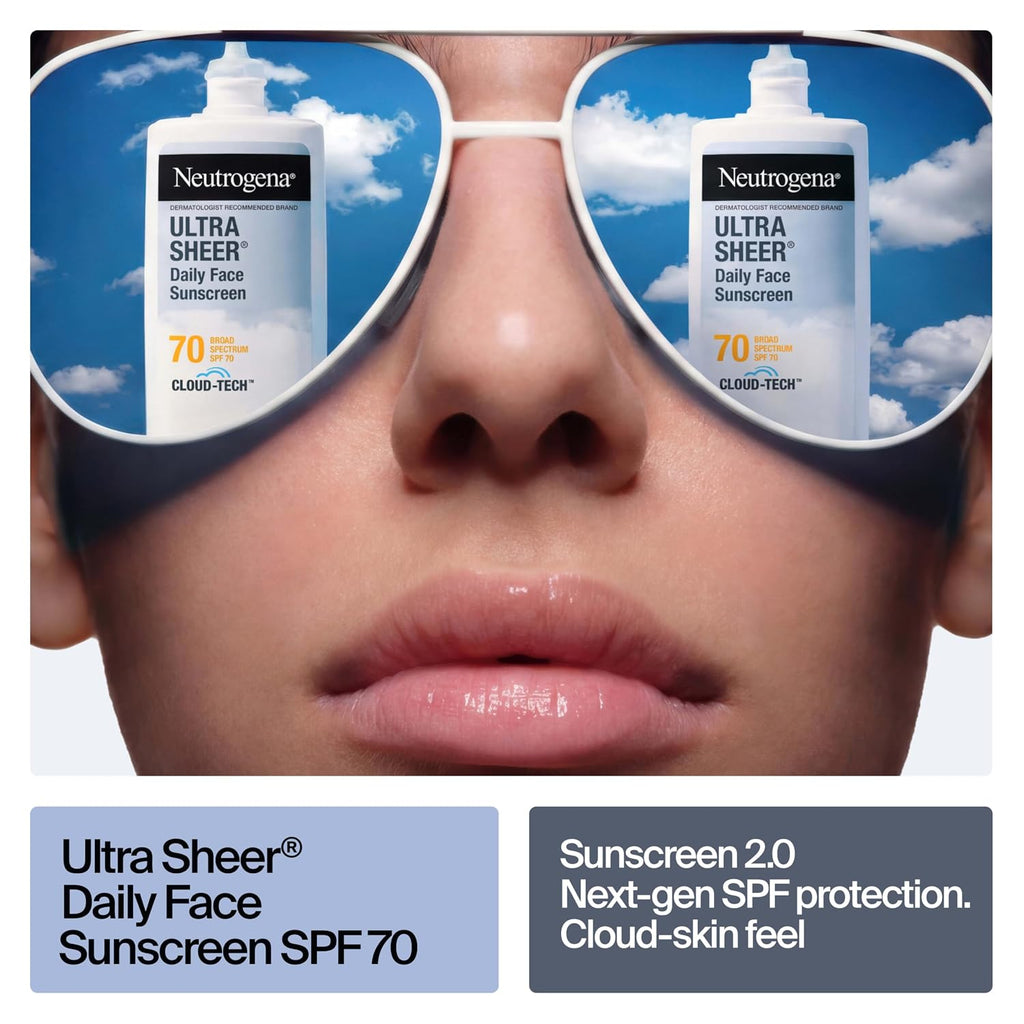Neutrogena Ultra Sheer Daily Face Sunscreen SPF 70 with BEMT, 1.4 Fl. Oz